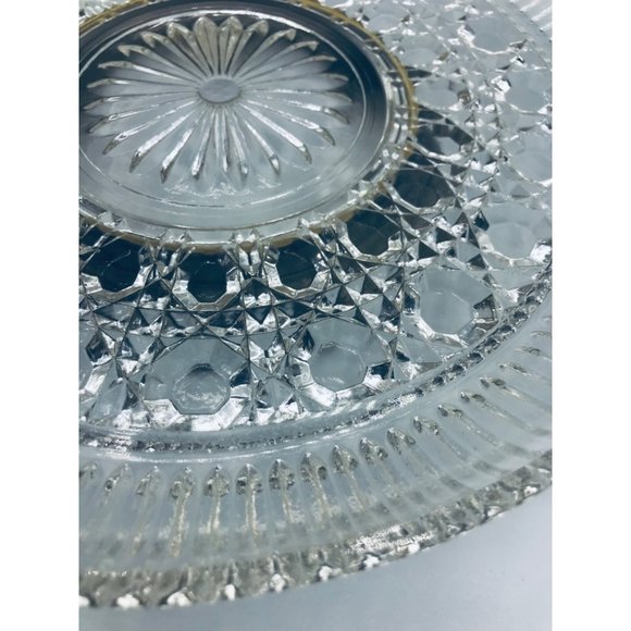 Vintage 1970’s Federal Glass Windor pattern clear button & cane footed plate. - Picture 8 of 9